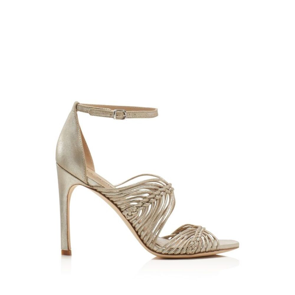 VIA SPIGA Womens Gold Braided Dorian Round Toe Stiletto Leather Sandals 7.5 M - Picture 3 of 3